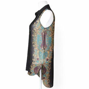 Divided by H&M Tunic Top 2 Sheer Gray Button-Down Baroque Scroll Medallion